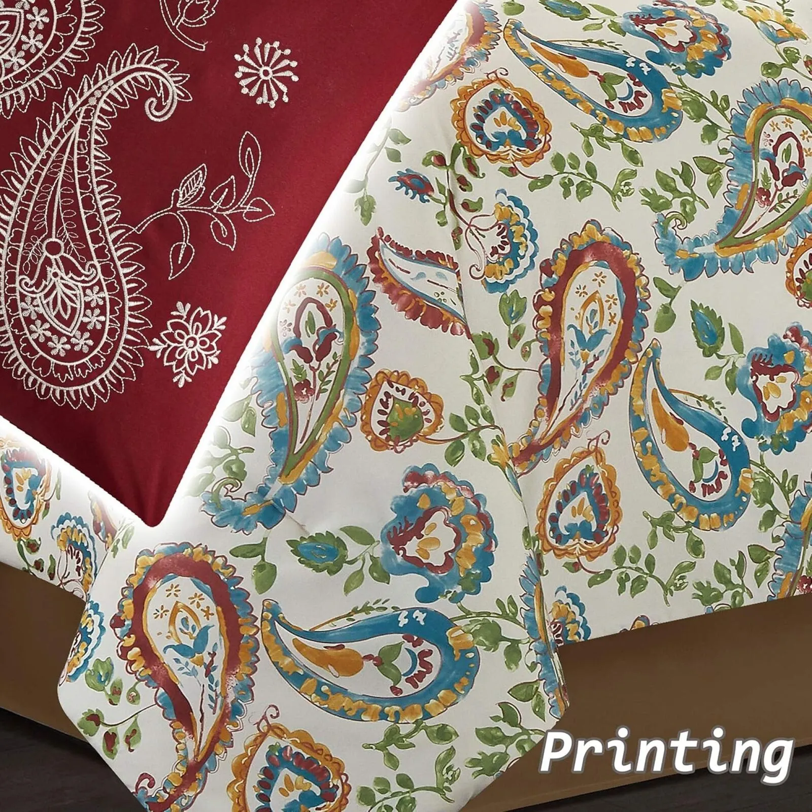 Nanshing Autumn Paisley 7-Piece Queen Comforter Set Bedding Ivory Multi Queen