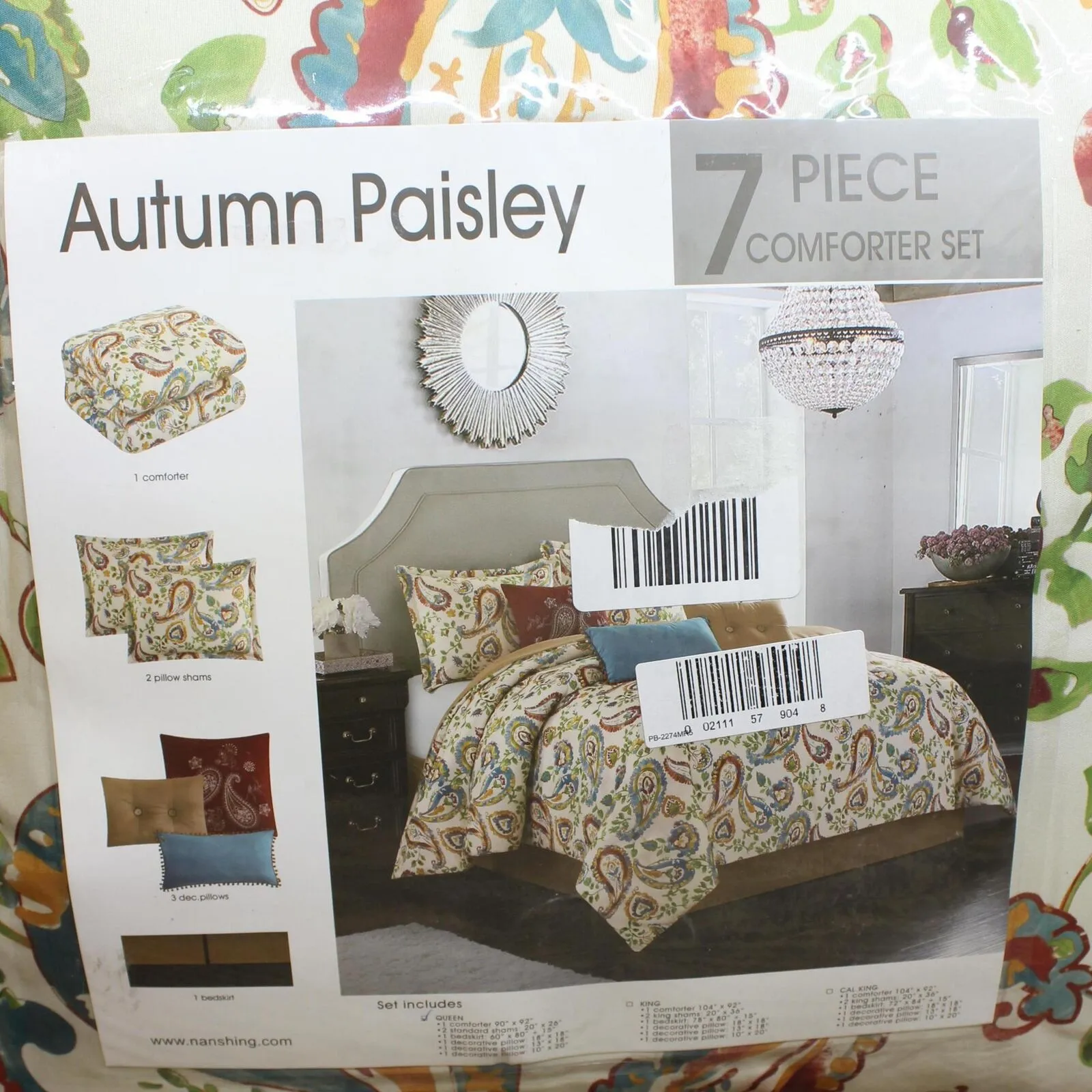 Nanshing Autumn Paisley 7-Piece Queen Comforter Set Bedding Ivory Multi Queen
