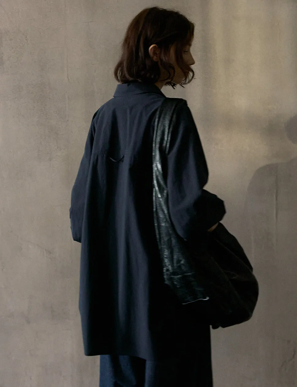 Navy Deep-V Collar Shirt -PREORDER