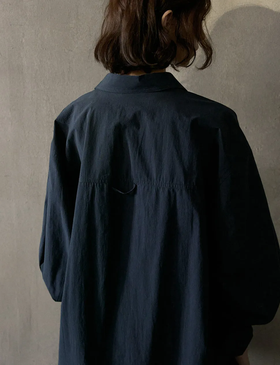 Navy Deep-V Collar Shirt -PREORDER