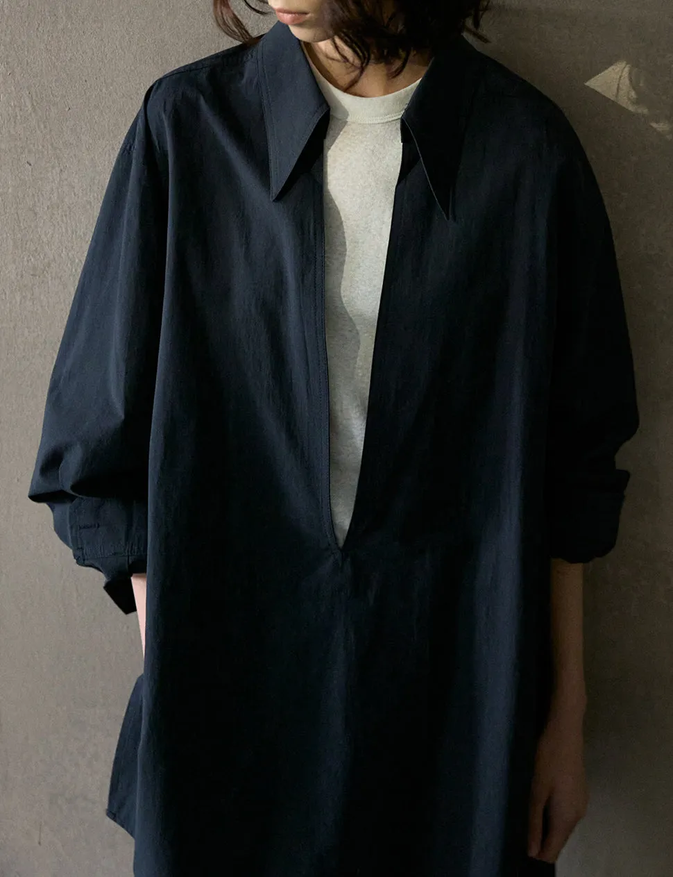 Navy Deep-V Collar Shirt -PREORDER