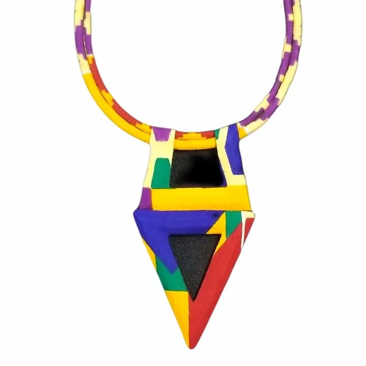 Necklace-V Handcrafted Multicolored Pointed Fabric Necklace