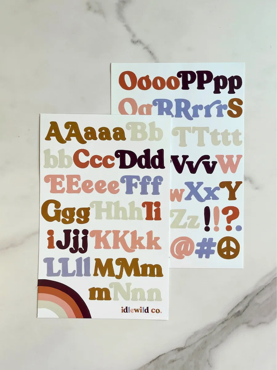 Neutral Groovy Alphabet Sticker Sheets