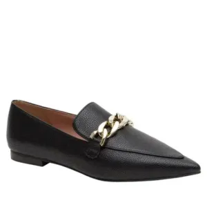 New Linea Paolo Mabel Pointed Toe Loafer leather gold chain hard pointy black 13