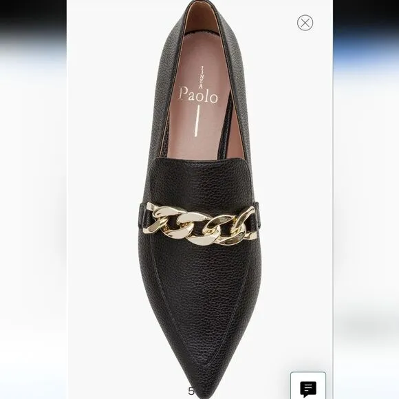 New Linea Paolo Mabel Pointed Toe Loafer leather gold chain hard pointy black 13