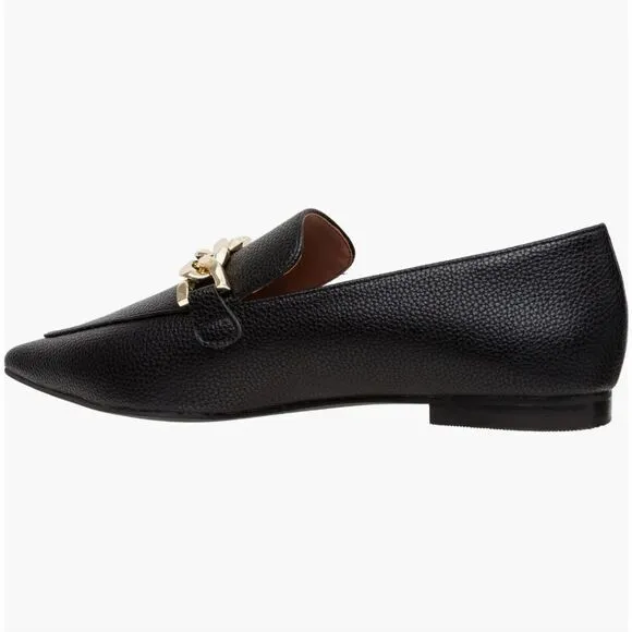 New Linea Paolo Mabel Pointed Toe Loafer leather gold chain hard pointy black 13