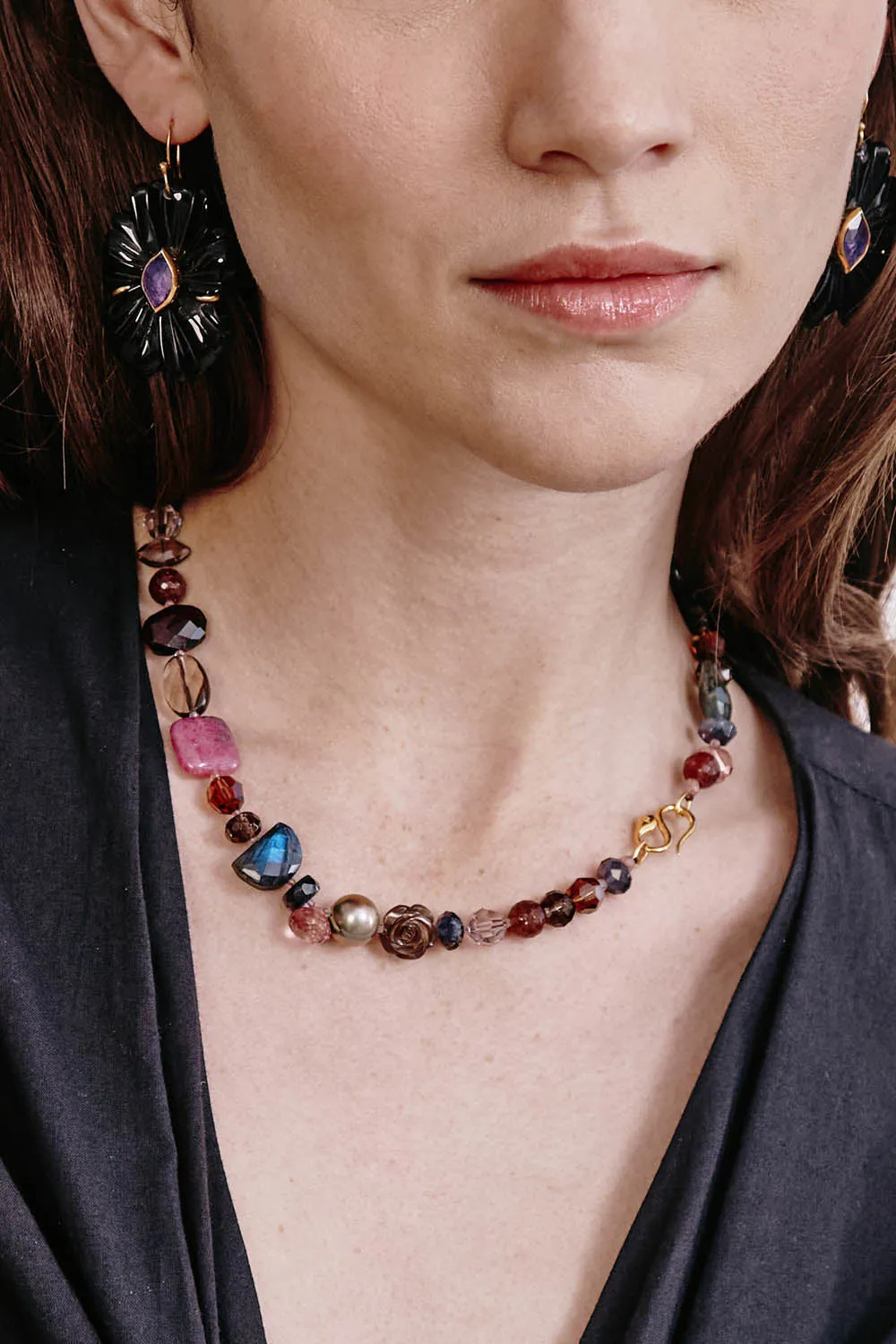 NG-15266LQ- Pink Mix Flower Necklace