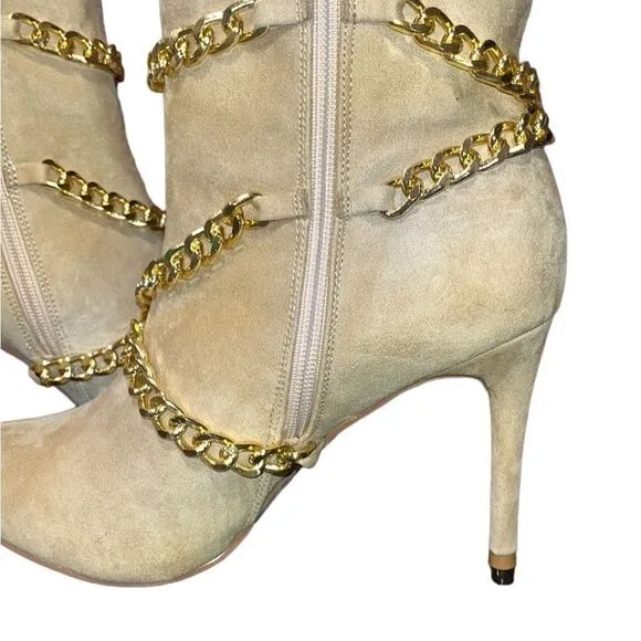 NY&amp;Co Faux-Suede Chain Detail 3.75” Stiletto Bootie