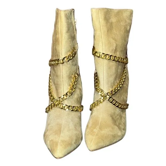 NY&amp;Co Faux-Suede Chain Detail 3.75” Stiletto Bootie