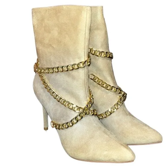 NY&amp;Co Faux-Suede Chain Detail 3.75” Stiletto Bootie