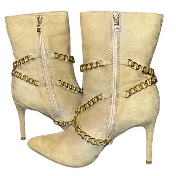 NY&amp;Co Faux-Suede Chain Detail 3.75” Stiletto Bootie