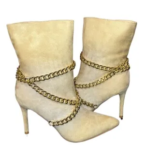 NY&amp;Co Faux-Suede Chain Detail 3.75” Stiletto Bootie