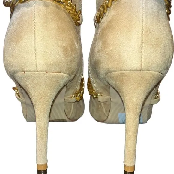 NY&amp;Co Faux-Suede Chain Detail 3.75” Stiletto Bootie