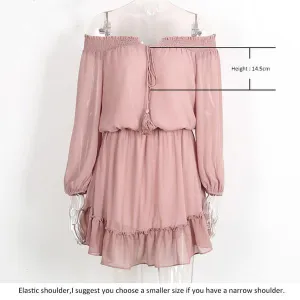 Off Shoulder Long sleeve Ruffle dress Short vintage beach summer dress