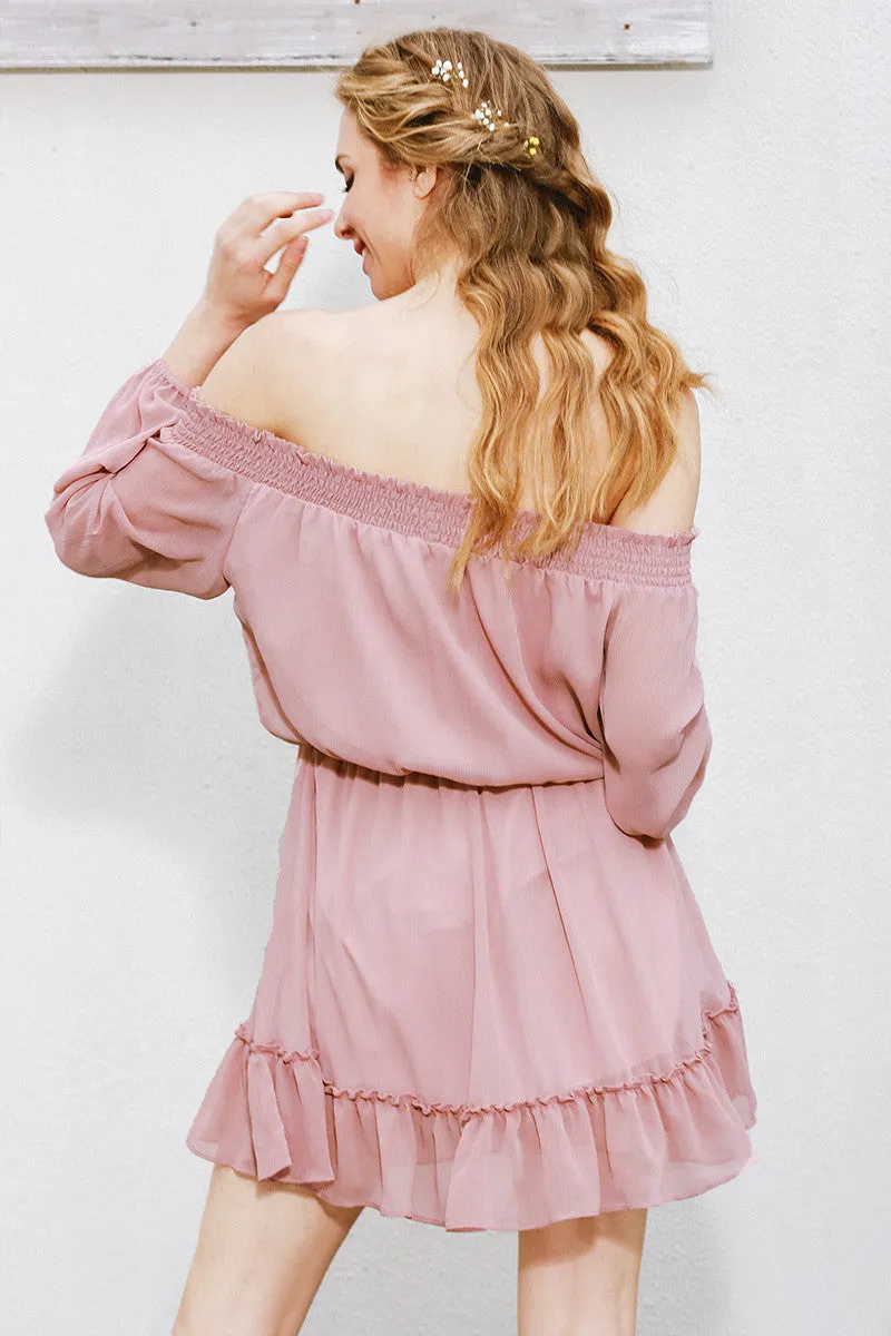Off Shoulder Long sleeve Ruffle dress Short vintage beach summer dress