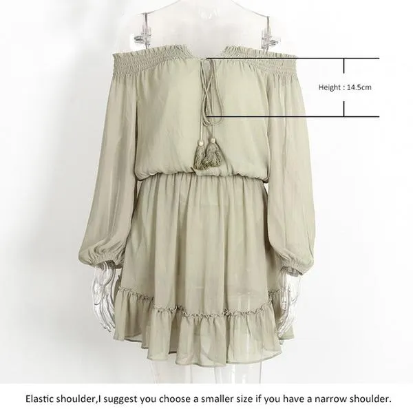 Off Shoulder Long sleeve Ruffle dress Short vintage beach summer dress