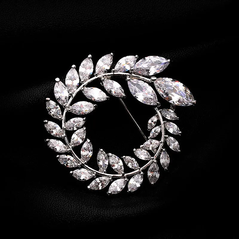 Olive Branch Alloy Brooch With Zirconite Rhinestones