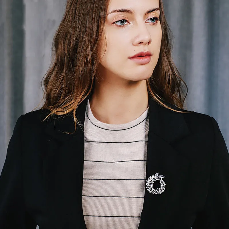 Olive Branch Alloy Brooch With Zirconite Rhinestones