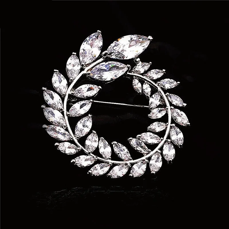 Olive Branch Alloy Brooch With Zirconite Rhinestones