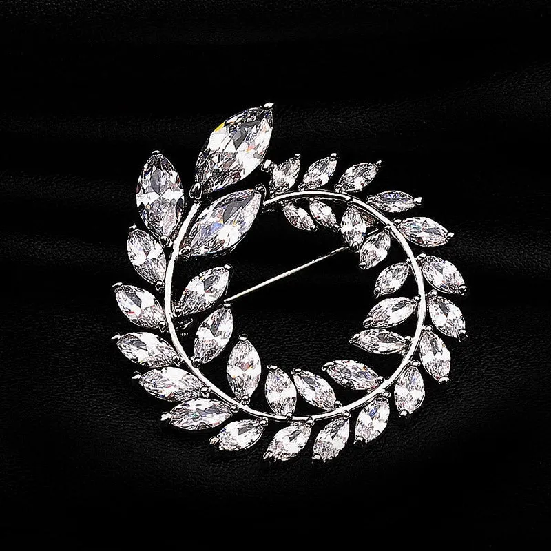 Olive Branch Alloy Brooch With Zirconite Rhinestones