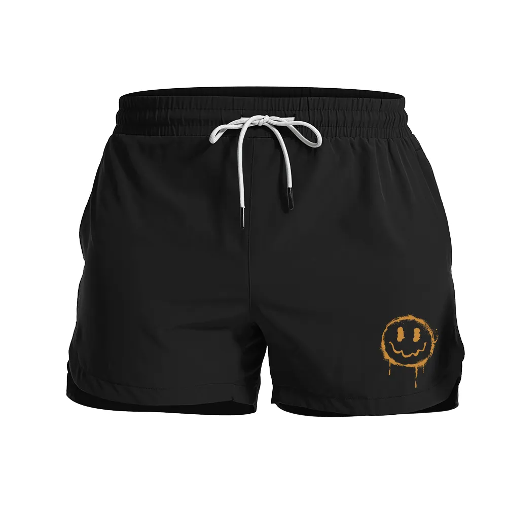 Orange Smiley Graphic Shorts