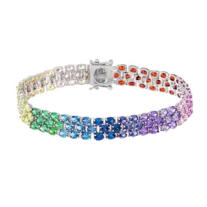 Oval Shape Rainbow Tennis Bracelet (Silver)