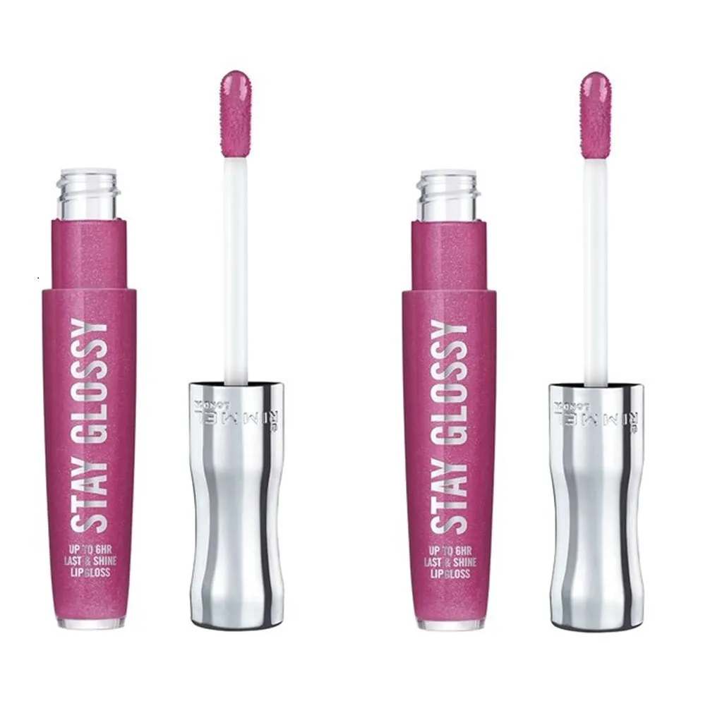 Pack of 2 Rimmel Stay Glossy 6HR Lip Gloss, Savoy Plum # 185
