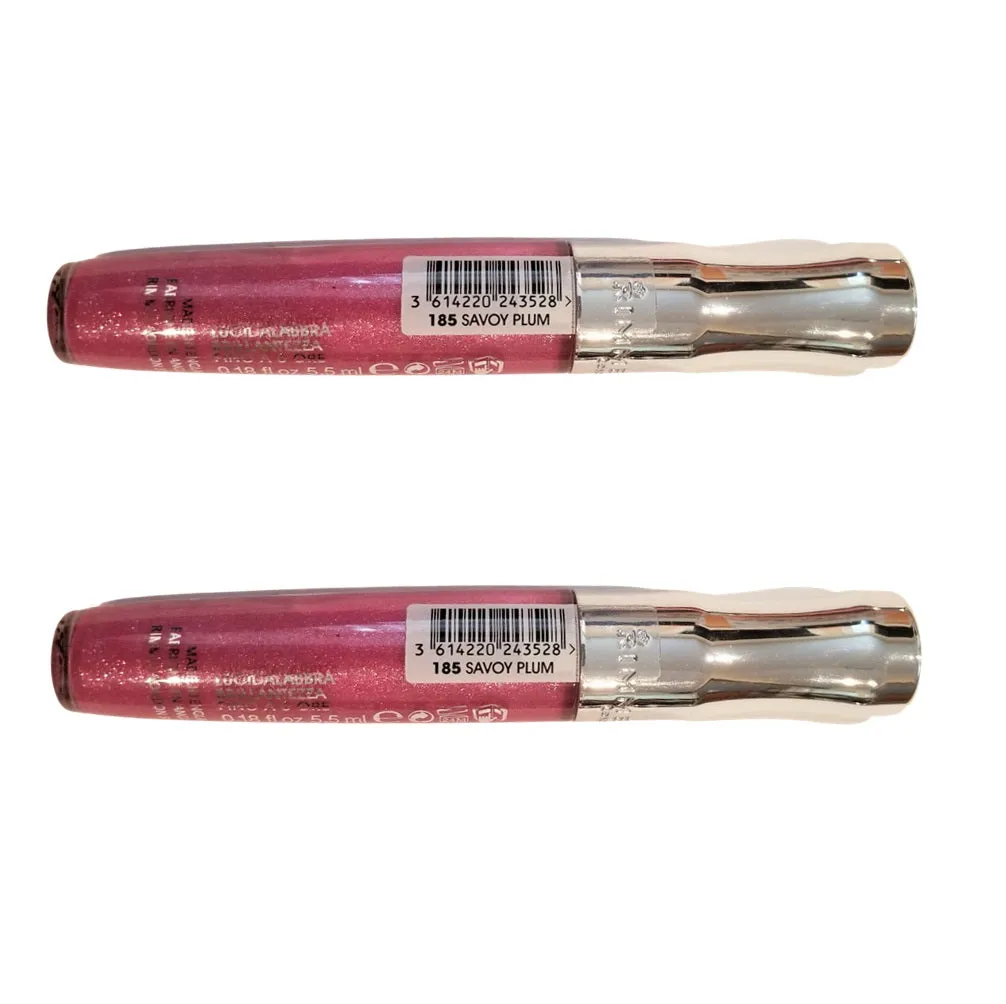 Pack of 2 Rimmel Stay Glossy 6HR Lip Gloss, Savoy Plum # 185