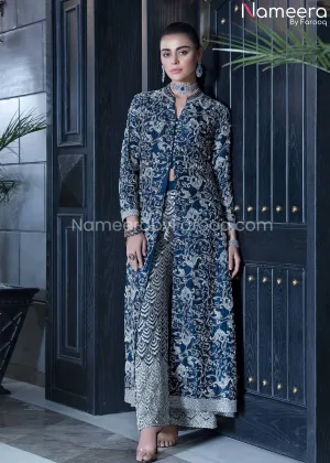 Pakistani Wedding Gown in Blue Metallic Color #WN09