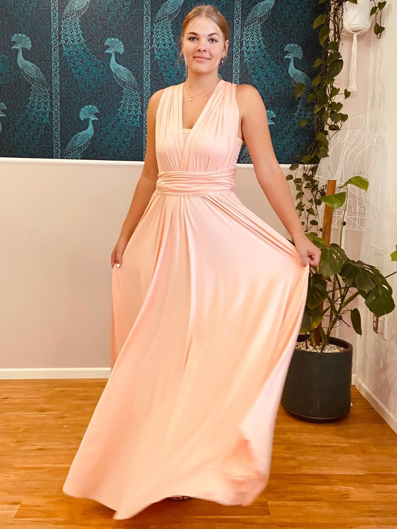 Peach Pink convertible Infinity bridesmaid dress Express NZ wide