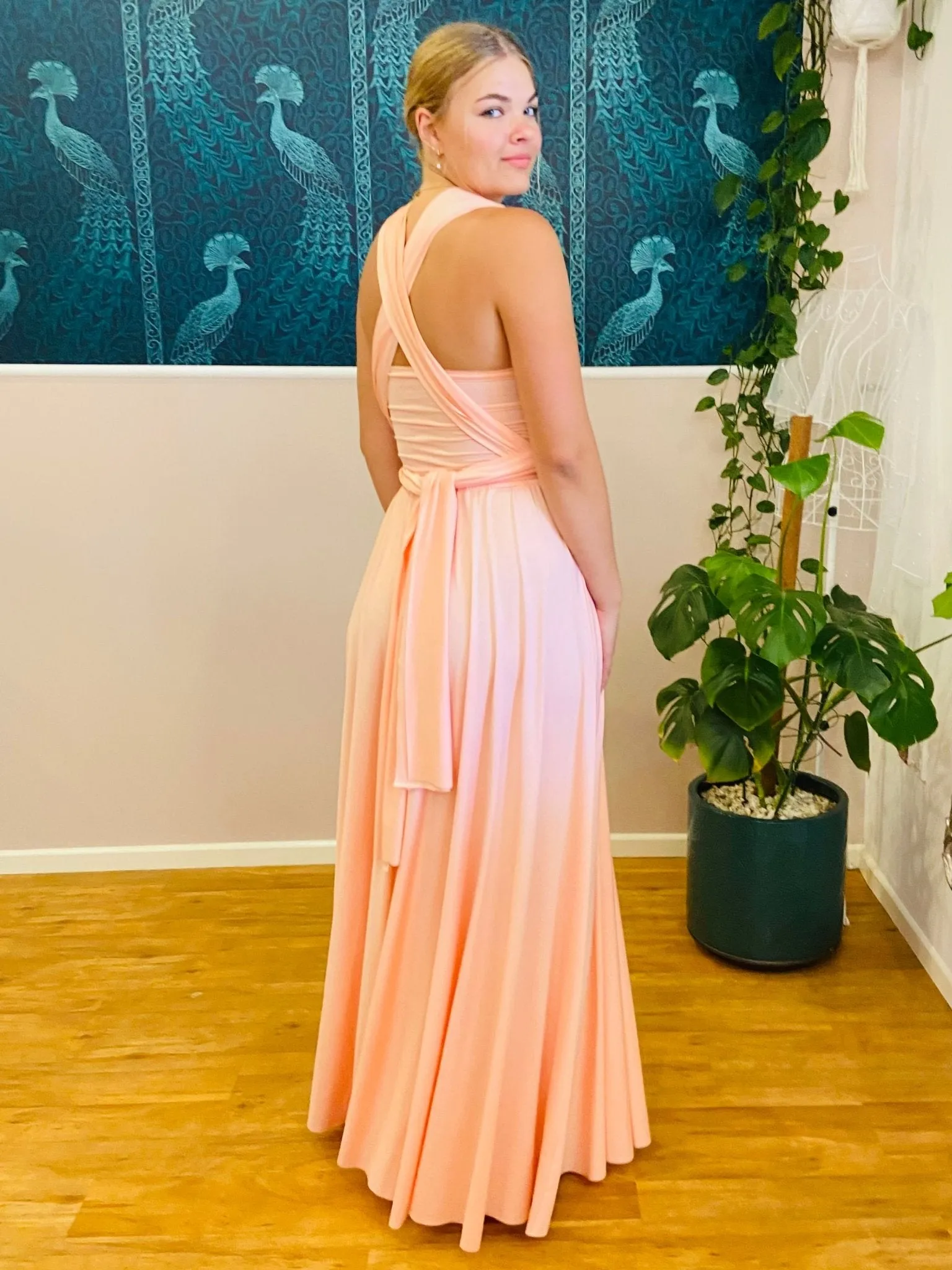 Peach Pink convertible Infinity bridesmaid dress Express NZ wide