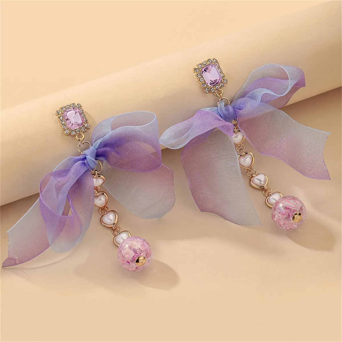 Pearl & Pink Crystal 18K Gold-Plated Bow Drop Earrings