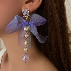 Pearl & Pink Crystal 18K Gold-Plated Bow Drop Earrings