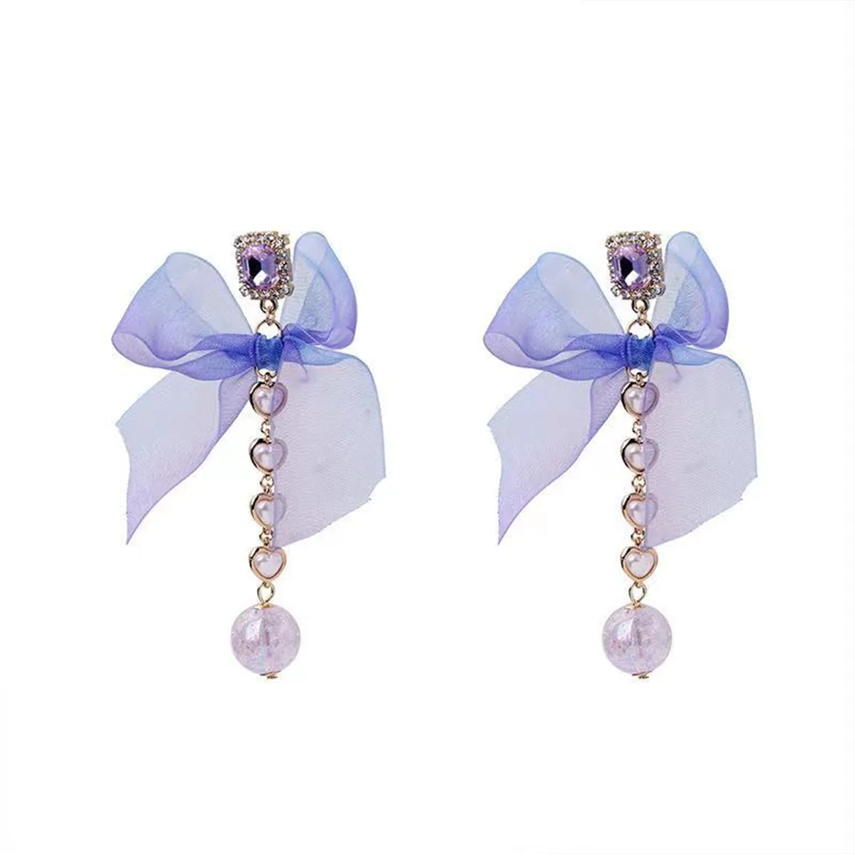 Pearl & Pink Crystal 18K Gold-Plated Bow Drop Earrings