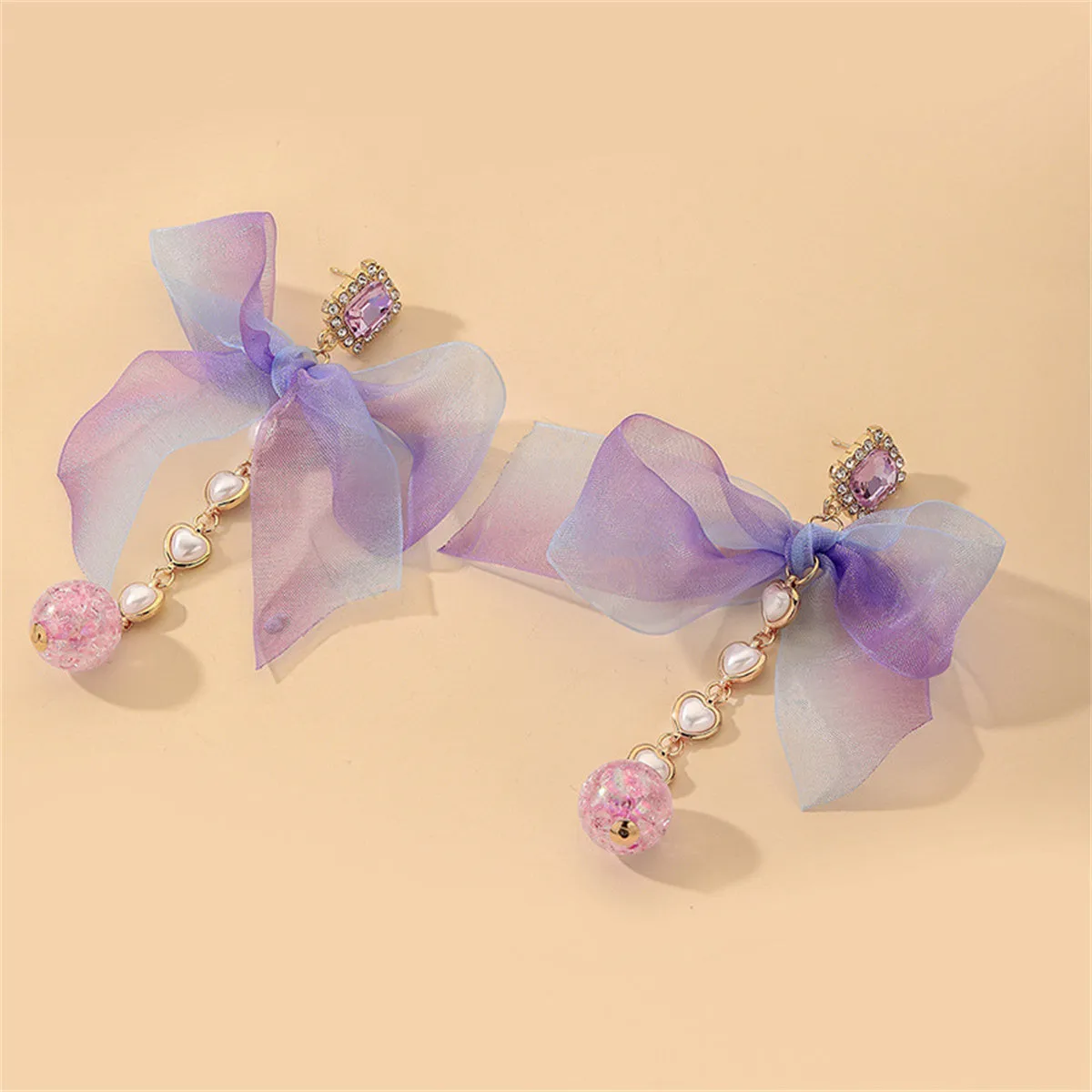 Pearl & Pink Crystal 18K Gold-Plated Bow Drop Earrings