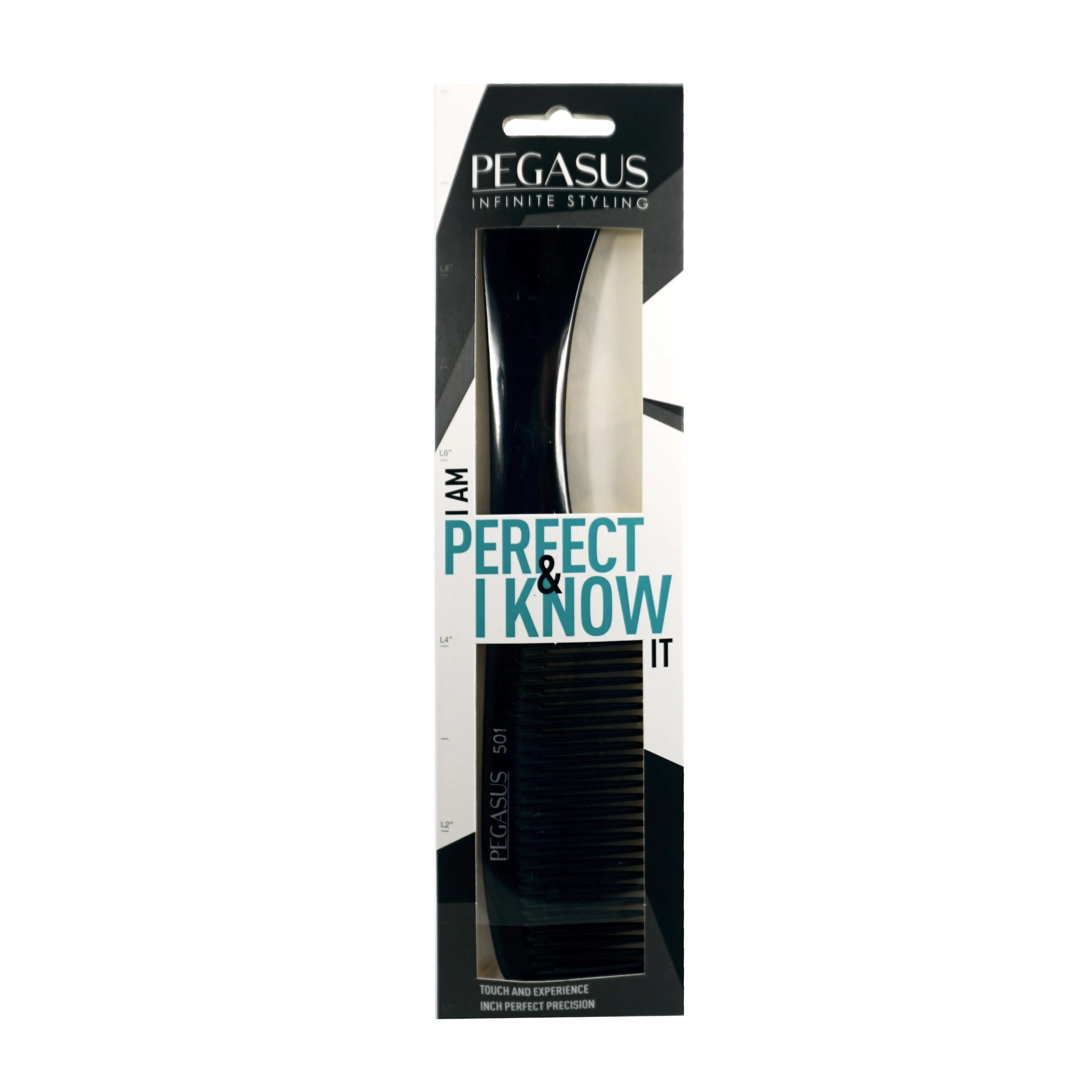 Pegasus 501, 9in Hard Rubber Handle Comb, Handmade, Seamless, Smooth Edges, Anti Static, Heat and Chemically Resistant, Wet Hair, Everyday Grooming Comb | Peines de goma dura - Black