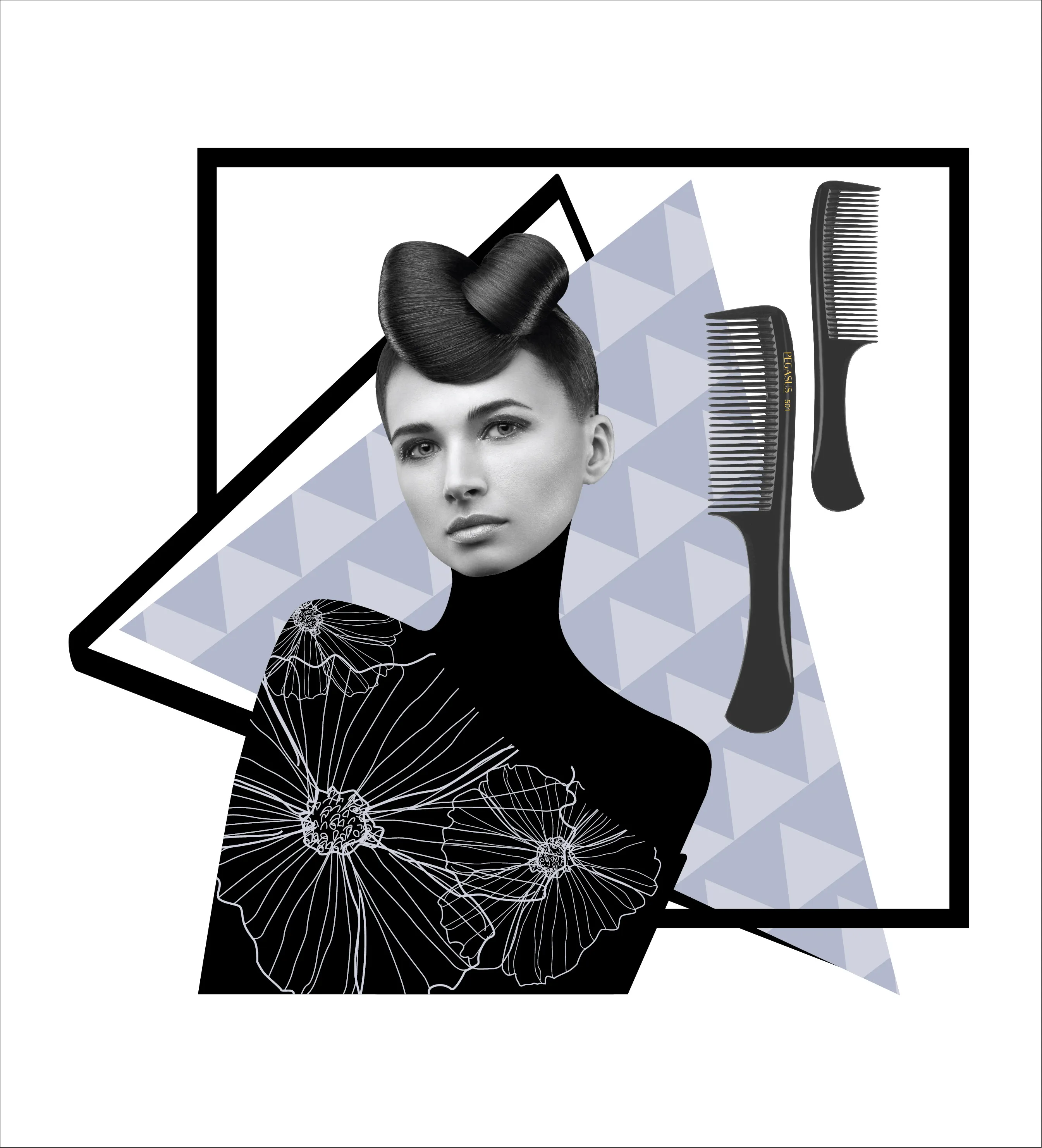 Pegasus 501, 9in Hard Rubber Handle Comb, Handmade, Seamless, Smooth Edges, Anti Static, Heat and Chemically Resistant, Wet Hair, Everyday Grooming Comb | Peines de goma dura - Black