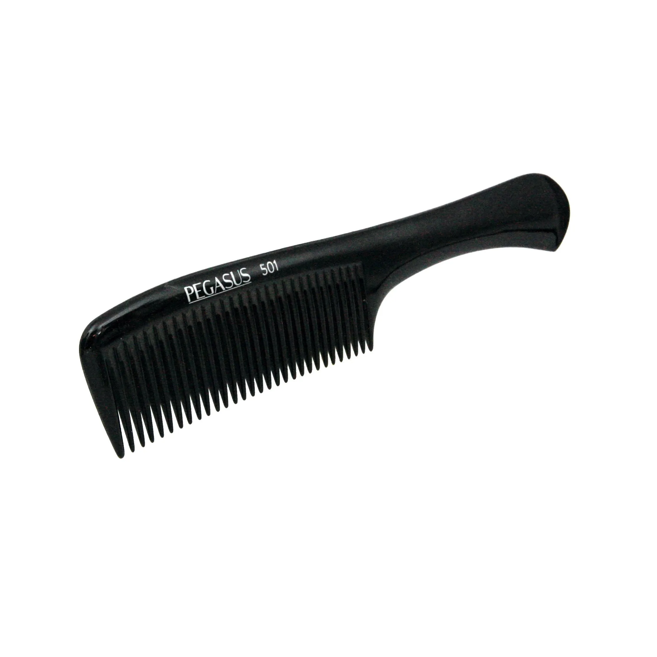 Pegasus 501, 9in Hard Rubber Handle Comb, Handmade, Seamless, Smooth Edges, Anti Static, Heat and Chemically Resistant, Wet Hair, Everyday Grooming Comb | Peines de goma dura - Black