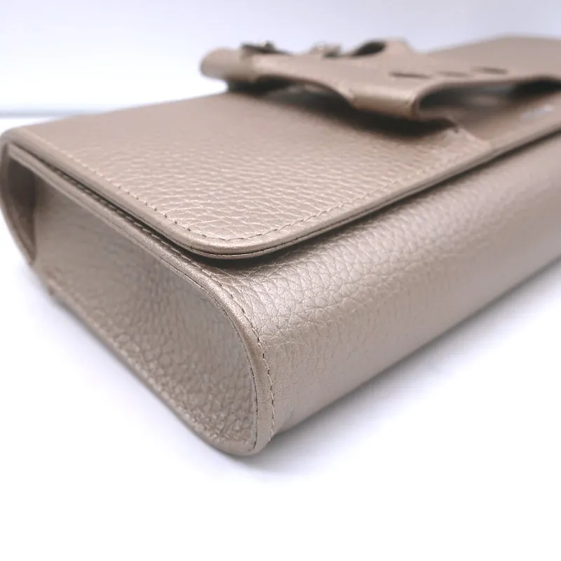 Perrin Le Cabriolet Glove Clutch Mauve Metallic Grained Leather NEW