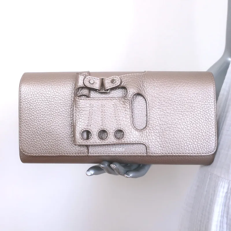 Perrin Le Cabriolet Glove Clutch Mauve Metallic Grained Leather NEW