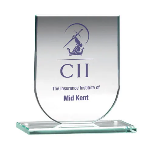 Personalised Jade Glass Shield Plaque Award