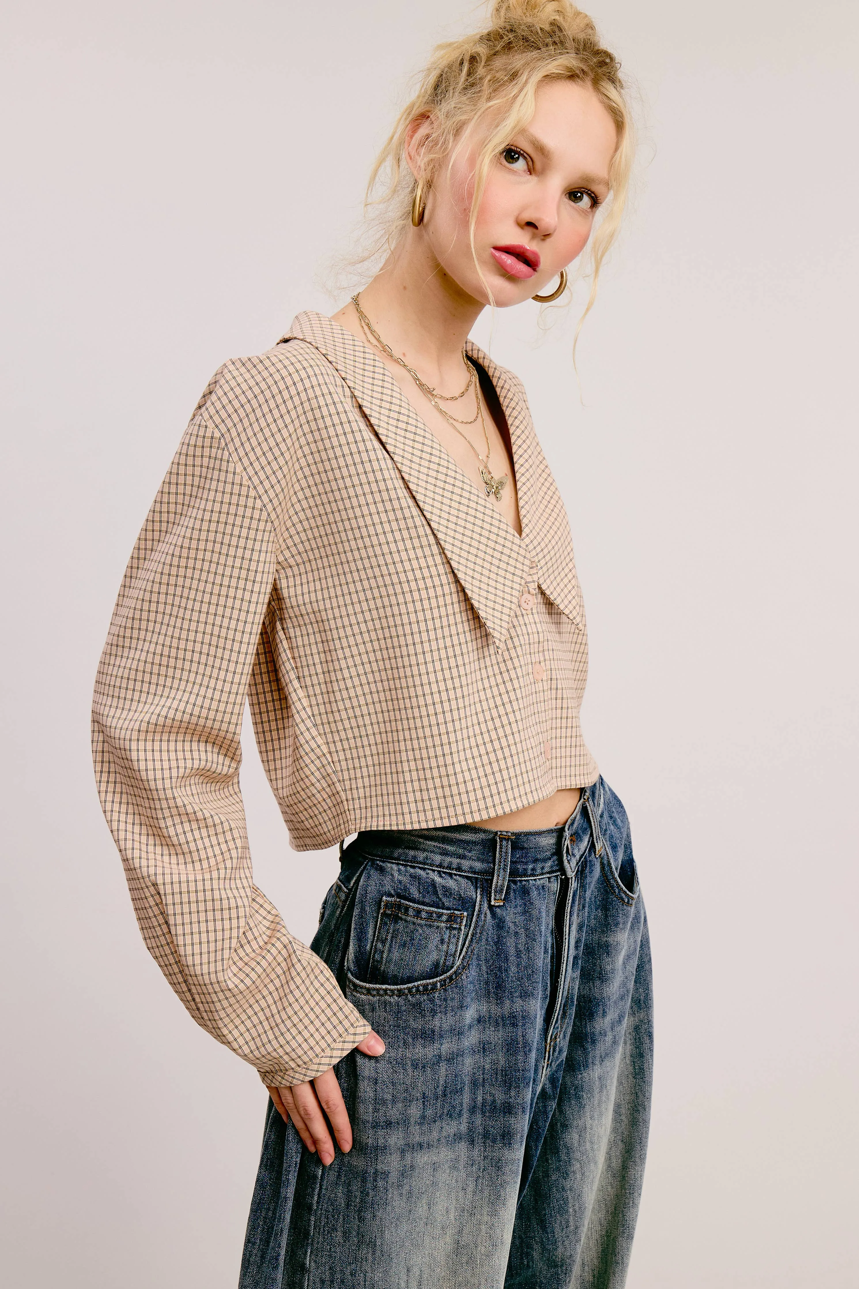 PETER PAN COLLAR GINGHAM BLOUSE