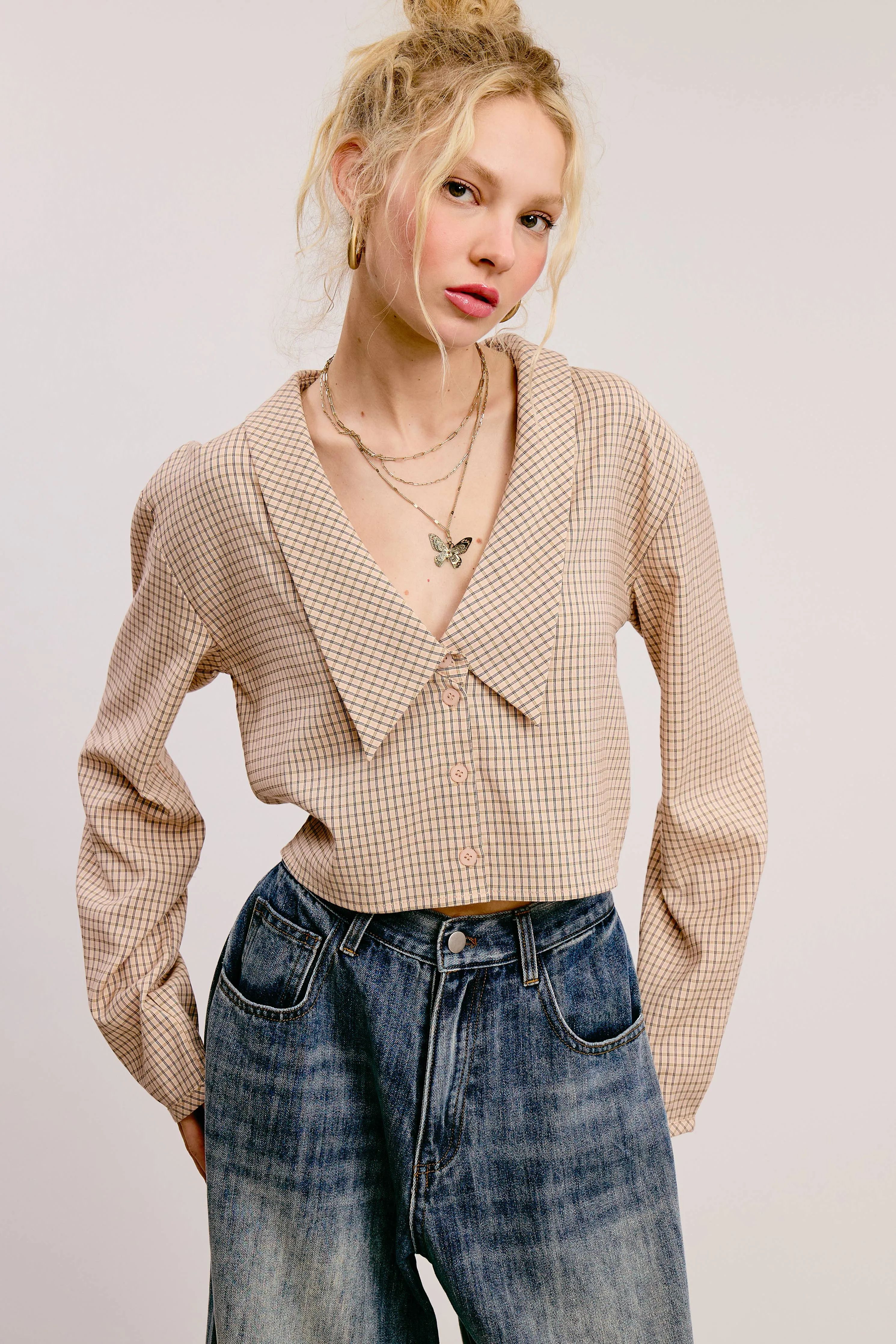 PETER PAN COLLAR GINGHAM BLOUSE