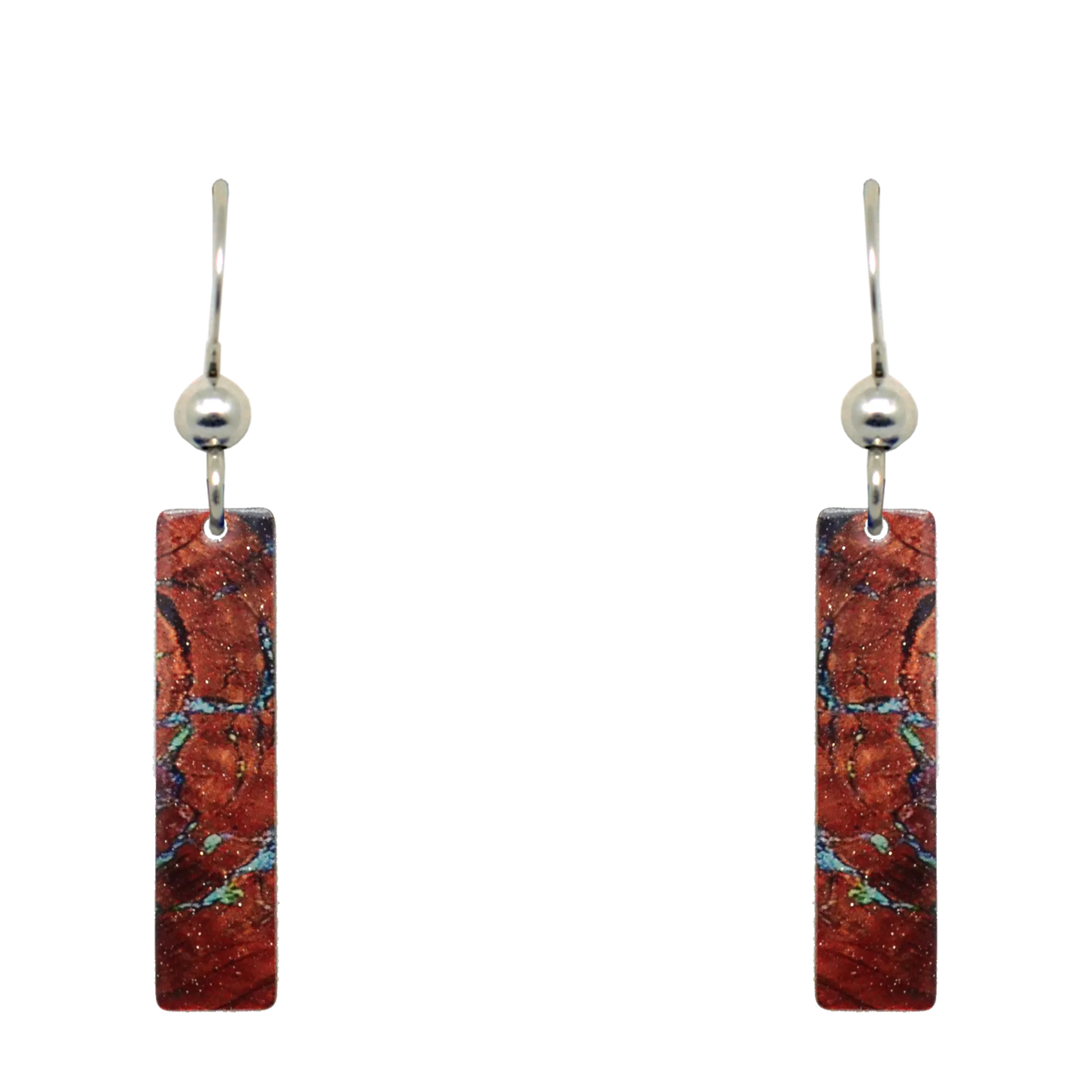Petrified Wood 2" Metallic Slender Rectangle Earrings