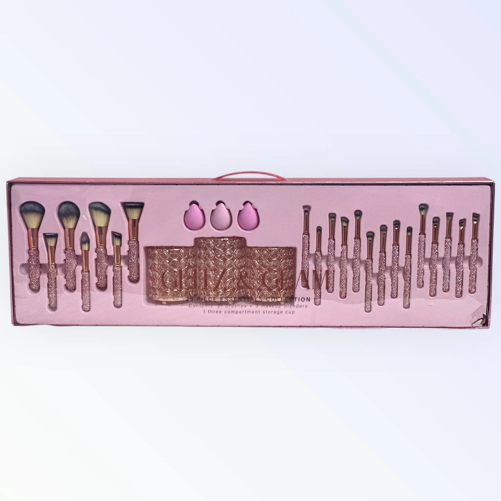 Pink Bling Mega Glitz & Glam | 25pc Essentials Collection Brush Set | MU0309-DD