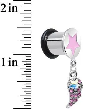 Pink Gem Angel Wing and Pink Star Single Flare Dangle Plug Sizes 5mm to 14mm
