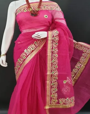 Pink Kota Doria Gota Patti Saree