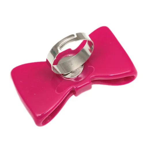 Pink Large Glossy Bow Adjustable Ring