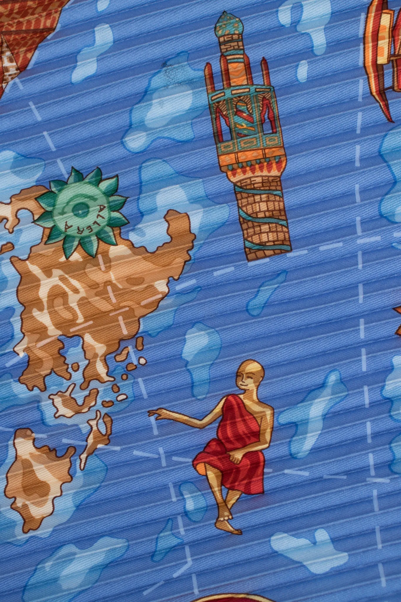 Pleated Online Map Print Scarf