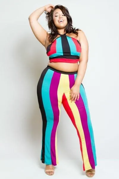 Plus Size Colorful Striped Two Piece Set [SALE]